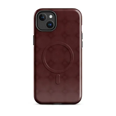 repeating burgundy lattice pattern with softly blurred diamond shapes and circular nodes on a deep crimson textured background on Glossy Crimson Grid Elegance MagSafe Tough Case for iPhone - default - Front view — magsafe phone case