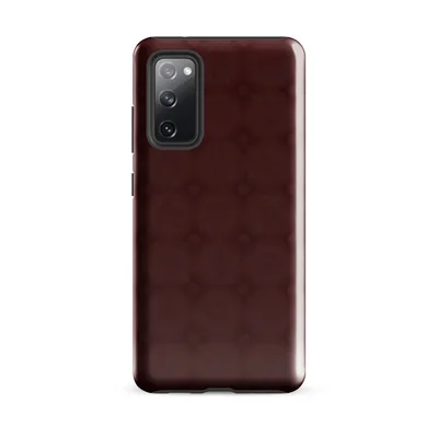 repeating tufted diamond lattice pattern in deep burgundy and dark wine tones with subtle shadowing suggesting a dimensional velvet texture on Glossy Crimson Lattice Elegance Tough Case for Samsung - default - Front view — samsung phone case