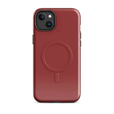 solid deep crimson red covering the entire surface, flat and matte with no additional elements on Glossy Crimson Bold MagSafe Tough Case for iPhone - default - Front view — magsafe phone case