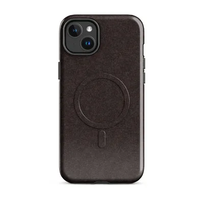 close-up crackled dark espresso leather texture with subtle tonal variation and organic surface detail on Glossy Dark Earth Leather Texture MagSafe Tough Case for iPhone - default - Front view — magsafe phone case