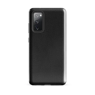 close-up black leather surface with organic grain texture, subtle tonal variation, and natural crease lines throughout on Glossy Midnight Black Leather Edge Tough Case for Samsung - default - Front view — samsung phone case