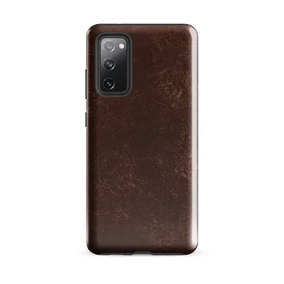 aged mahogany leather surface with amber and tan crackle veining in a distressed vintage patina style on Glossy Worn Leather Heritage Tough Case for Samsung - default - Front view — samsung phone case