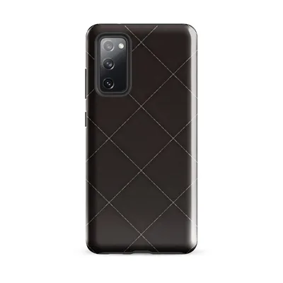 dark espresso brown quilted diamond grid pattern with dashed silver stitch lines and small cross accents at each intersection point on Glossy Dark Diamond Quilted Tough Case for Samsung - default - Front view — samsung phone case