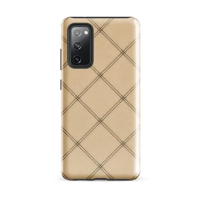 diagonal diamond grid with double brown dashed lines intersecting at small square accent points on a warm beige textured background on Glossy Classic Diamond Lattice Tough Case for Samsung - default - Front view — samsung phone case