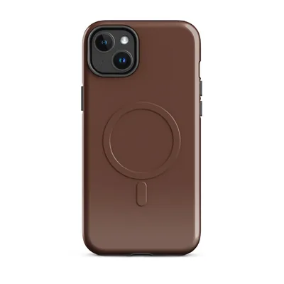 solid deep cognac brown in a smooth matte finish with warm reddish-brown tones on Glossy Rich Cognac MagSafe Tough Case for iPhone - default - Front view — magsafe phone case