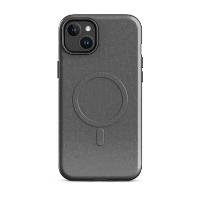 seamless woven linen textile pattern in muted slate grey with subtle fabric grain detail on Glossy Slate Grey Woven Texture MagSafe Tough Case for iPhone - default - Front view — magsafe phone case