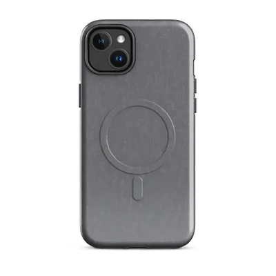 soft steel grey linen-style textile texture with subtle blue undertones and a fine woven surface pattern on Glossy Steel Grey Linen Texture MagSafe Tough Case for iPhone - default - Front view — magsafe phone case
