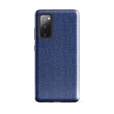 close-up seamless medium-wash blue denim fabric texture with subtle woven thread detail on Glossy Classic Blue Denim Tough Case for Samsung - default - Front view — samsung phone case