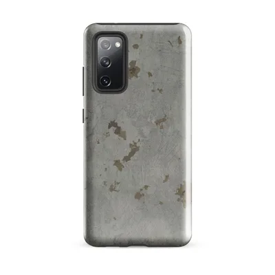 weathered concrete surface with irregular khaki and taupe patches scattered across a cool grey textured background with subtle brush marks on Glossy Urban Decay Concrete Tough Case for Samsung - default - Front view — samsung phone case