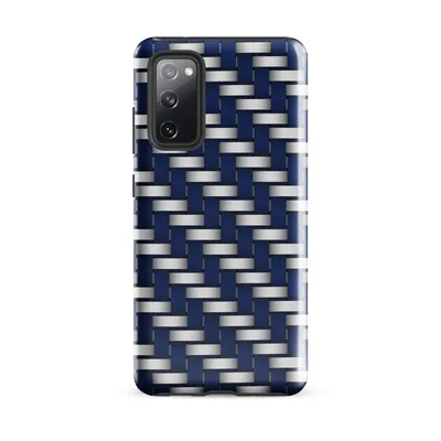 interlaced basket-weave pattern of deep navy blue and brushed silver bands crossing at right angles on Glossy Steel Weave Navy Armor Tough Case for Samsung - default - Front view — samsung phone case