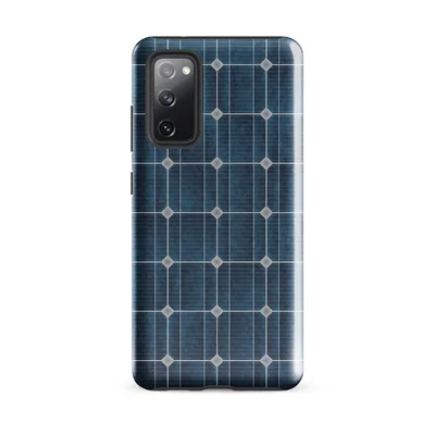 close-up repeating grid of deep navy and teal solar panel cells with silver metallic framing in a precise geometric pattern on Glossy Solar Grid Power Tough Case for Samsung - default - Front view — samsung phone case
