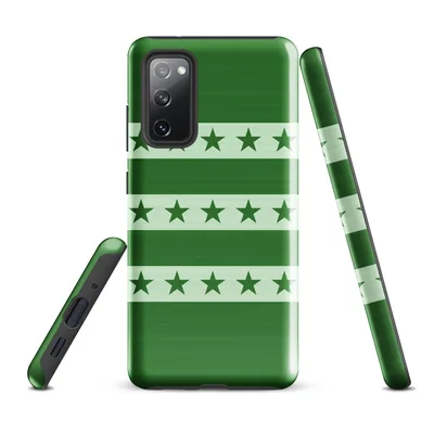 rows of dark green five-pointed stars on pale sage horizontal stripes over a rich forest green background on Glossy Green Star Stripes Tough Case for Samsung - default - Front view — samsung phone case