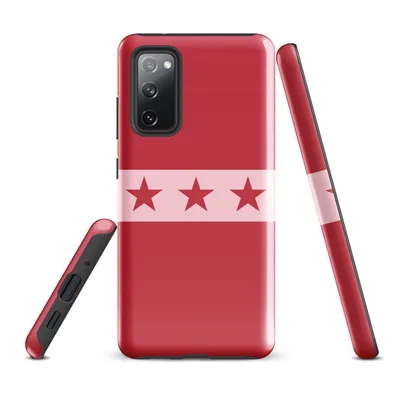 seven dark red five-pointed stars in a horizontal row across a soft pink stripe, bordered above and below by solid crimson red on Glossy Red Star Band Tough Case for Samsung - default - Front view — samsung phone case