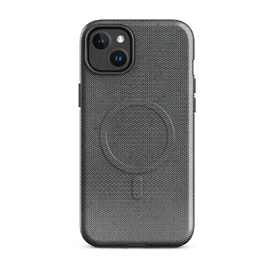 close-up dark charcoal knit fabric texture with tiny scattered deep red flecks throughout the woven pattern on Glossy Dark Knit Texture MagSafe Tough Case for iPhone - default - Front view — magsafe phone case