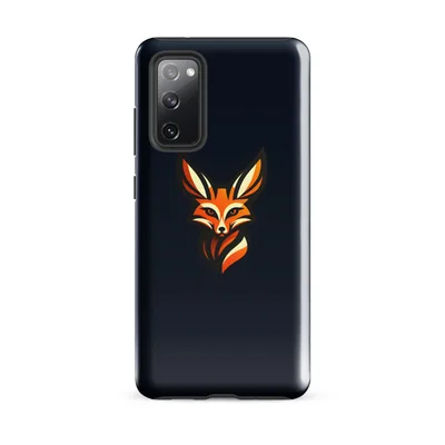 geometric fox face with sharp angular lines in orange, ivory, and black on a dark navy background on Glossy Shadow Fox Fierce Tough Case for Samsung - default view — samsung phone case