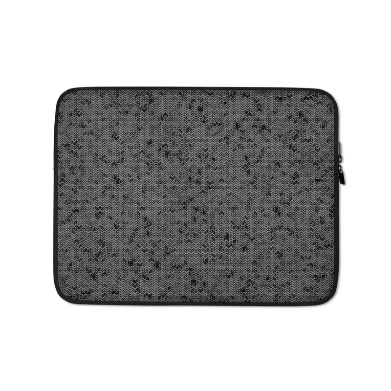 Dark Chain Mail Armor Laptop Sleeve — close-up seamless chain mail pattern in charcoal and dark gray with interlocking
