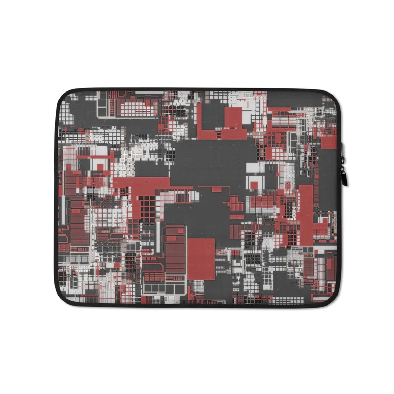 Charcoal Circuit City Chaos Laptop Sleeve — aerial abstract cityscape of intersecting grids and layered rectangular forms
