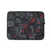 Dark Circuit Breach Laptop Sleeve — densely packed dark grey circuit board panels and mechanical hardware with glowing red