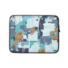 Circuit City Tech Camo Laptop Sleeve — dense circuit board camo pattern with cyan data traces, orange hazard accents, navy