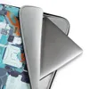 Circuit City Tech Camo Laptop Sleeve — dense circuit board camo pattern with cyan data traces, orange hazard accents, navy