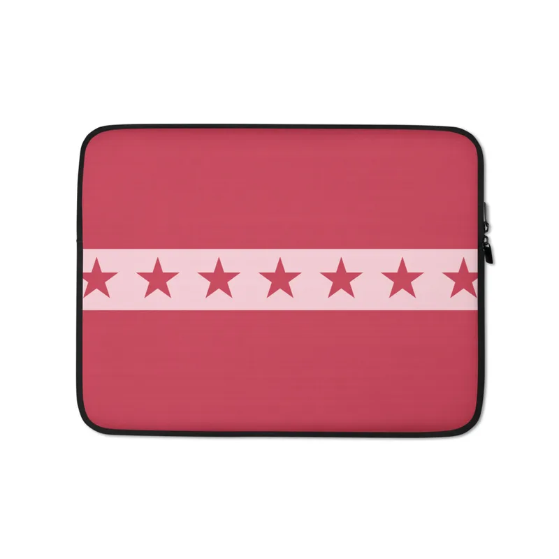 Red Star Band Laptop Sleeve — seven dark red stars aligned on a soft pink horizontal band over a solid crimson-red