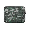 Forest Green Circuit City Chaos Laptop Sleeve — aerial view of a densely packed geometric megacity in forest green, charcoal