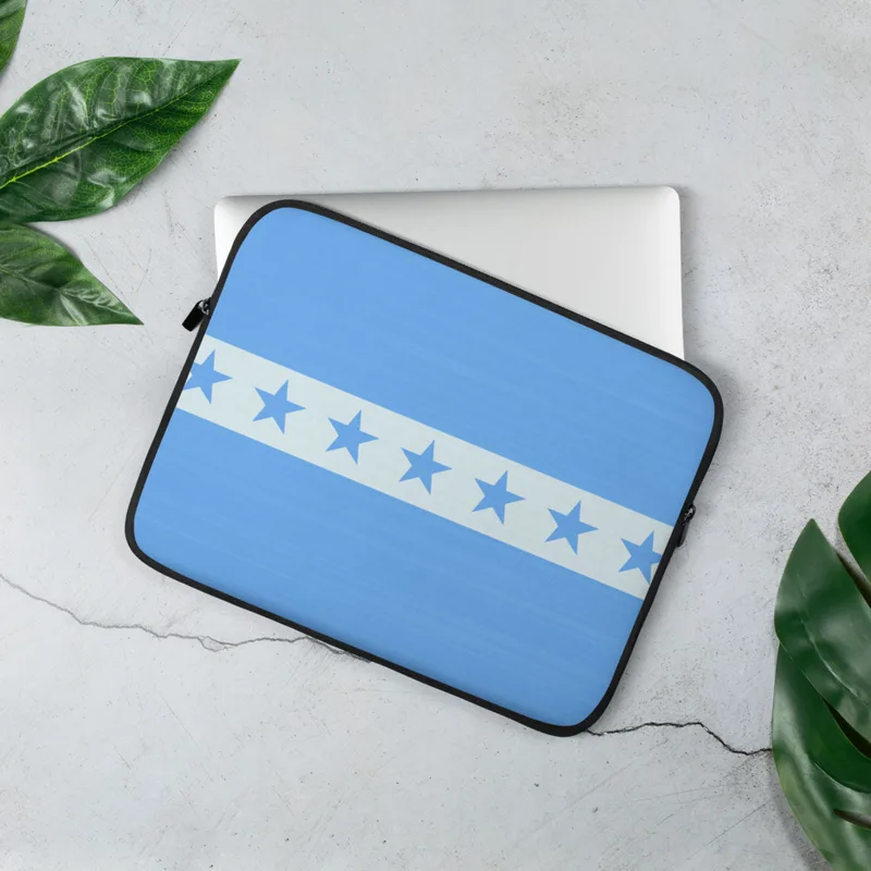 Clear Skies Seven Stars Laptop Sleeve — seven bold blue five-pointed stars in a horizontal white band on a cornflower blue