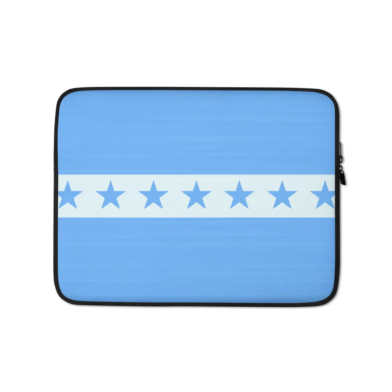 Clear Skies Seven Stars Laptop Sleeve — seven bold blue five-pointed stars in a horizontal white band on a cornflower blue