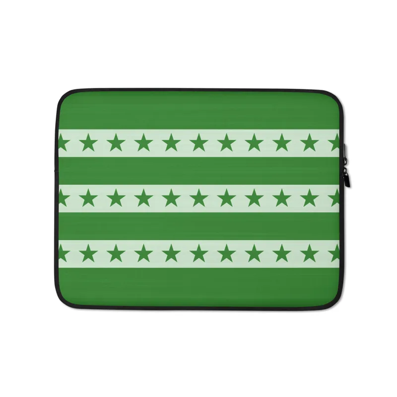 Green Stars and Stripes Laptop Sleeve — alternating deep forest green horizontal bands and soft mint stripes, each row