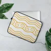 Golden Tides Wave Laptop Sleeve — repeating golden yellow wave lines on white background with a center band of hand-drawn