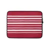 Bold Red Stripe Laptop Sleeve — horizontal hand-painted red and white stripes on a deep crimson background, nautical style