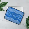 Ocean Waves Laptop Sleeve — white flowing wave lines and spiral scroll crests repeating across a vivid cobalt blue