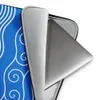 Ocean Waves Laptop Sleeve — white flowing wave lines and spiral scroll crests repeating across a vivid cobalt blue