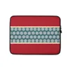 Crimson Band Snowflake Laptop Sleeve — deep red background with a horizontal teal band bordered in cream, filled