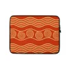 Ancient Waves Gold Spiral Laptop Sleeve — golden wave bands and concentric spiral motifs arranged in rows on a deep crimson