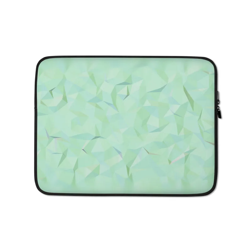 Mint Crystal Geometry Laptop Sleeve — low-poly crystal pattern of soft mint, aqua, and pearl triangles forming a faceted