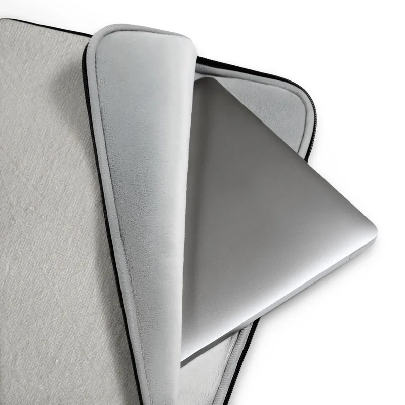Stone Grey Linen Texture Laptop Sleeve — soft stone grey linen fabric texture with subtle woven grain and natural creased