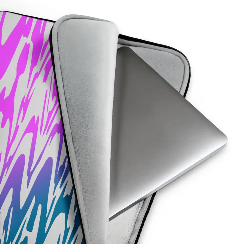 Neon Tide Wave Laptop Sleeve — rippling water surface in a gradient from deep teal to electric magenta with organic wave