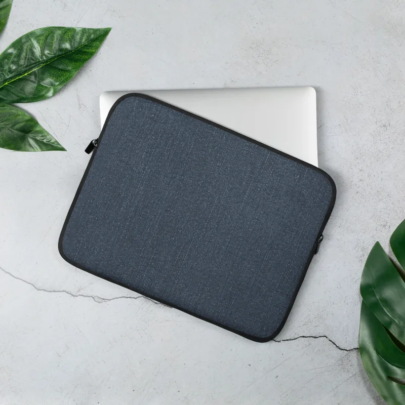 Dark Denim Classic Laptop Sleeve — close-up texture of dark navy denim fabric with subtle vertical grain and natural thread