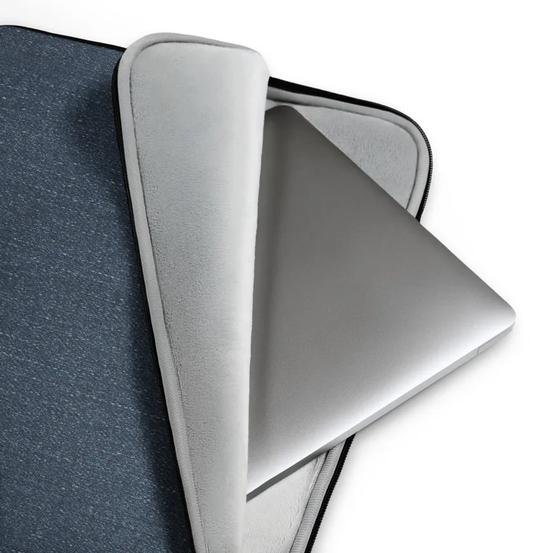 Dark Denim Classic Laptop Sleeve — close-up texture of dark navy denim fabric with subtle vertical grain and natural thread