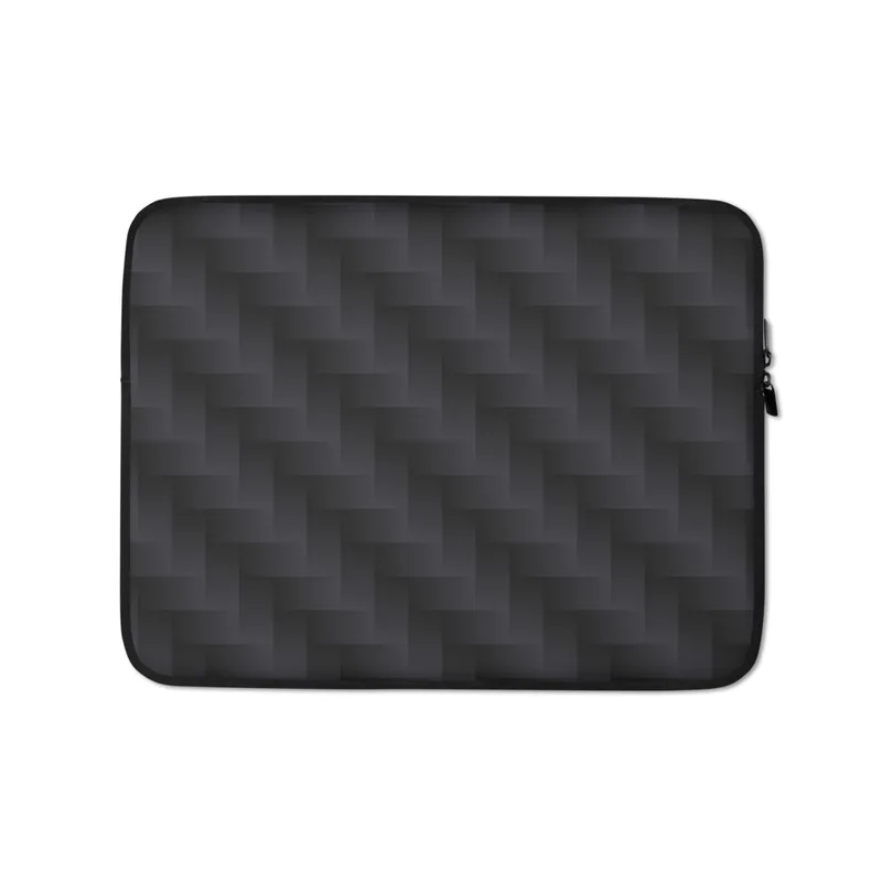 Carbon Weave Shadow Laptop Sleeve — seamless woven carbon fiber pattern with interlocking diagonal bands in deep charcoal