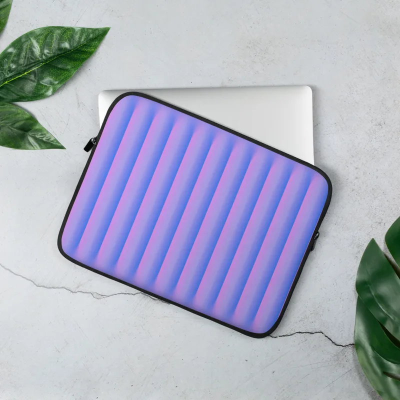 Neon Ridges Soft Wave Laptop Sleeve — soft 3D vertical ridges with smooth gradients of periwinkle blue and bubblegum pink