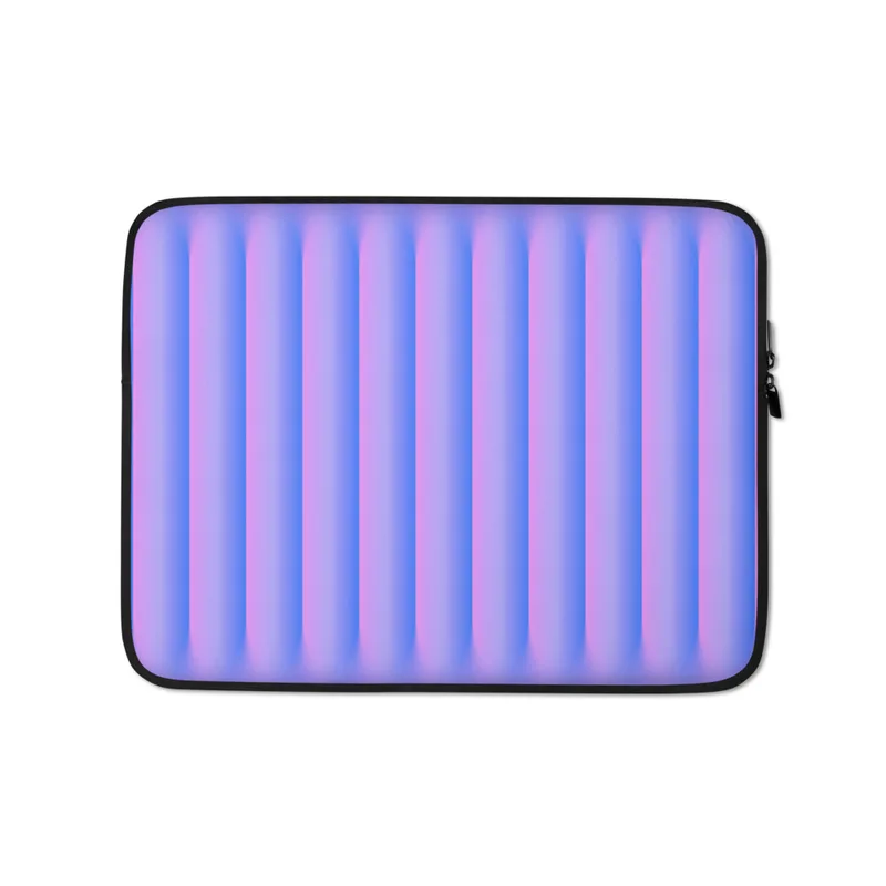 Neon Ridges Soft Wave Laptop Sleeve — soft 3D vertical ridges with smooth gradients of periwinkle blue and bubblegum pink