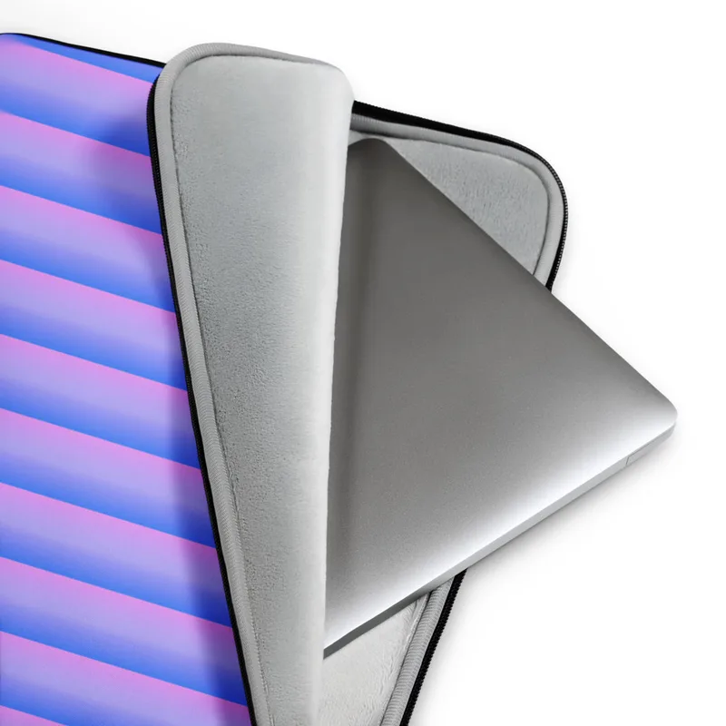 Neon Ridges Soft Wave Laptop Sleeve — soft 3D vertical ridges with smooth gradients of periwinkle blue and bubblegum pink