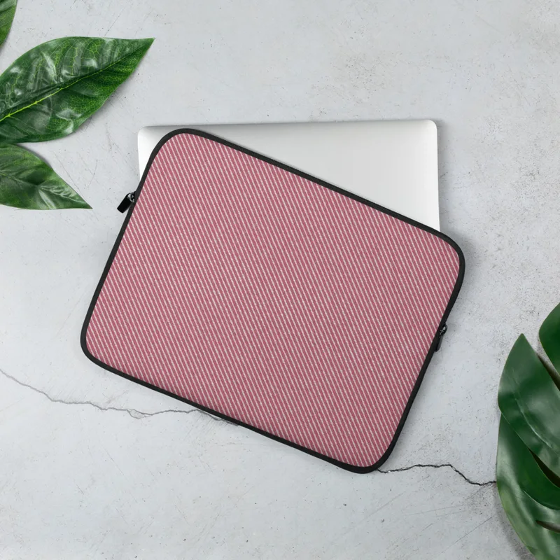 Classic Red Twill Laptop Sleeve — diagonal twill weave pattern in deep crimson red and white, repeating across the full