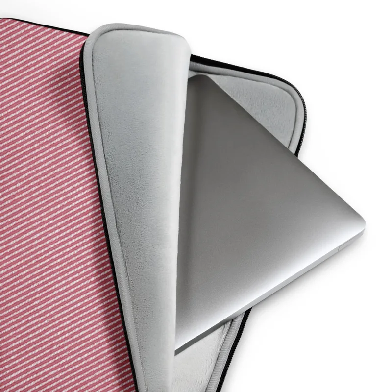 Classic Red Twill Laptop Sleeve — diagonal twill weave pattern in deep crimson red and white, repeating across the full