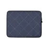 Navy Diamond Quilted Laptop Sleeve — navy blue textured fabric with white dashed diagonal diamond grid and small cross