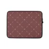 Crimson Cross Stitch Laptop Sleeve — repeating white cross and dash stitch motifs scattered across a rich burgundy textured