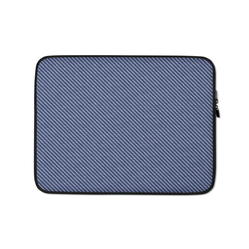 Classic Navy Twill Laptop Sleeve — tightly woven diagonal navy blue and light blue twill stripe pattern with fine textile
