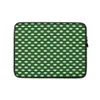 Woven Grid Green Lattice Laptop Sleeve — repeating basket-weave grid of deep forest green and pale mint rectangles